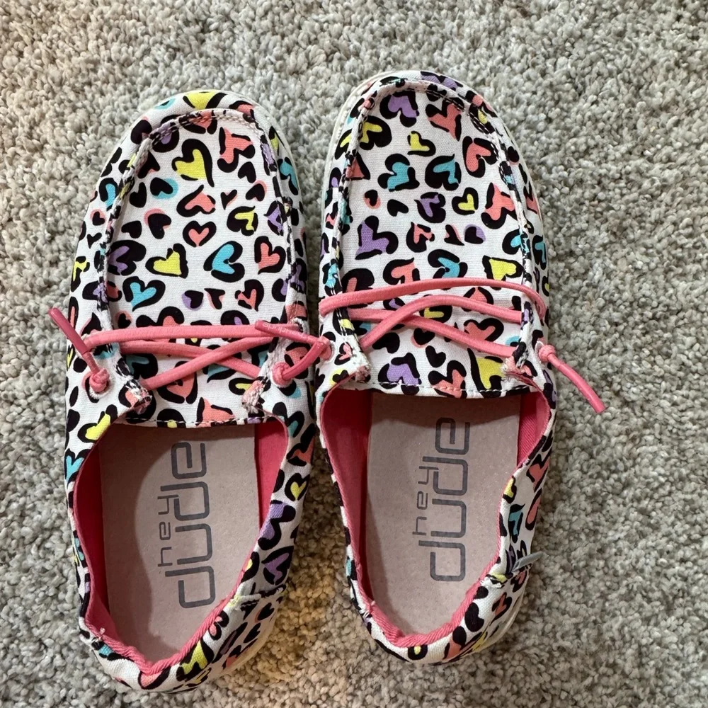 Hey Dude Kids Multi-Color Heart Print Slip-On Shoes in Pink Accent